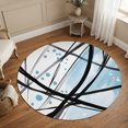 thumbnail image 1 of Blue Black Abstract Lines Round Area Rug 4Ft Washable Circle Rugs for Bedroom Dining Room, Modern Geometric Curves Non-Slip Carpet Floor Mats Indoor Outdoor Carpet Runner Aesthetic Home Decor, 1 of 2
