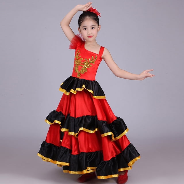 Traje de actuación para niños Traje de actuación Traje de baile taurino Vestido grande Vestido de baile de apertura Traje de escenario
