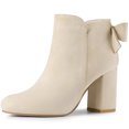 thumbnail image 1 of Unique Bargains Women's Round Toe Bow Decor Chunky Heel Ankle Boots, 1 of 7