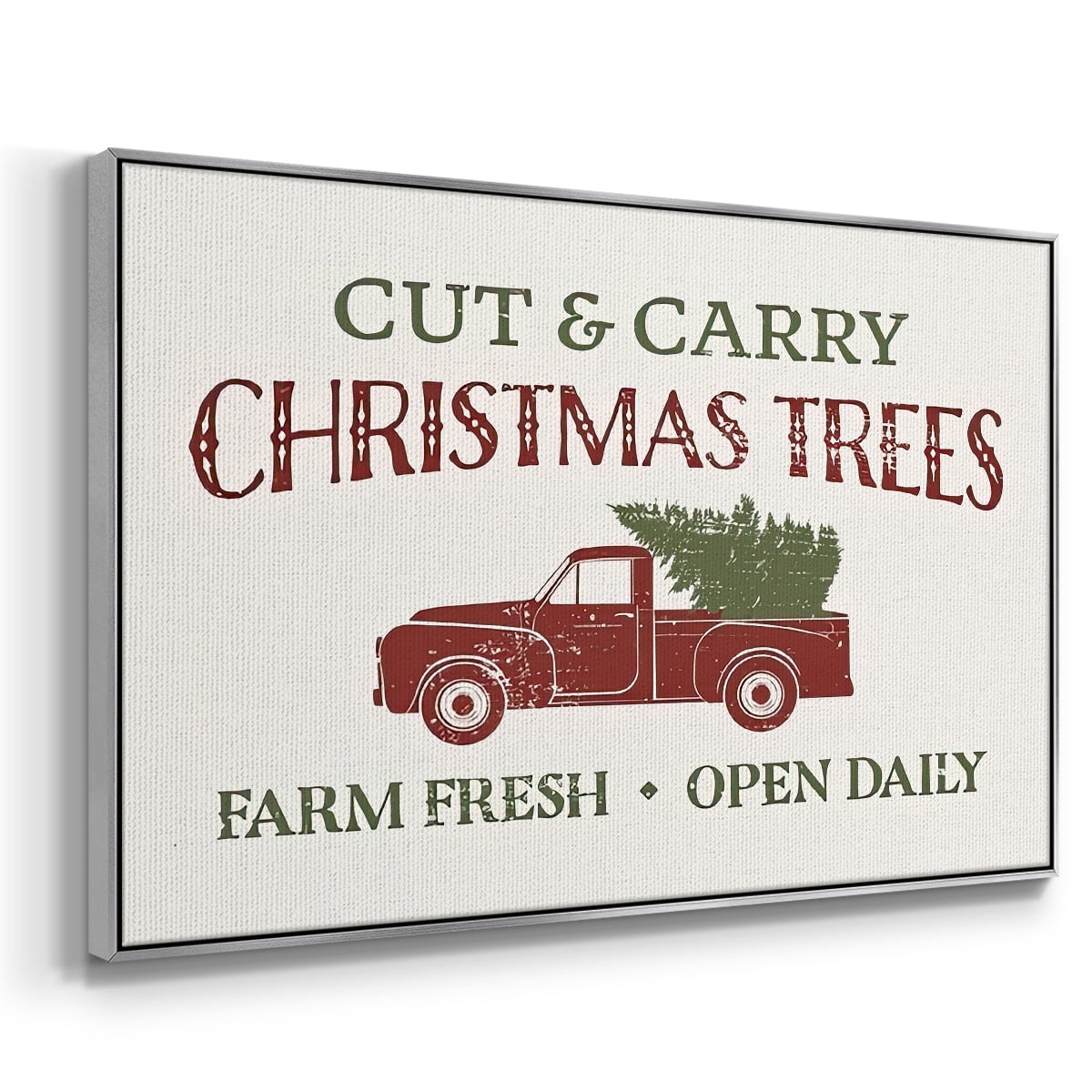 Christmas Farm Sign II - Framed Gallery Wrapped Holiday Canvas - 17 x 25 - Silver Frame