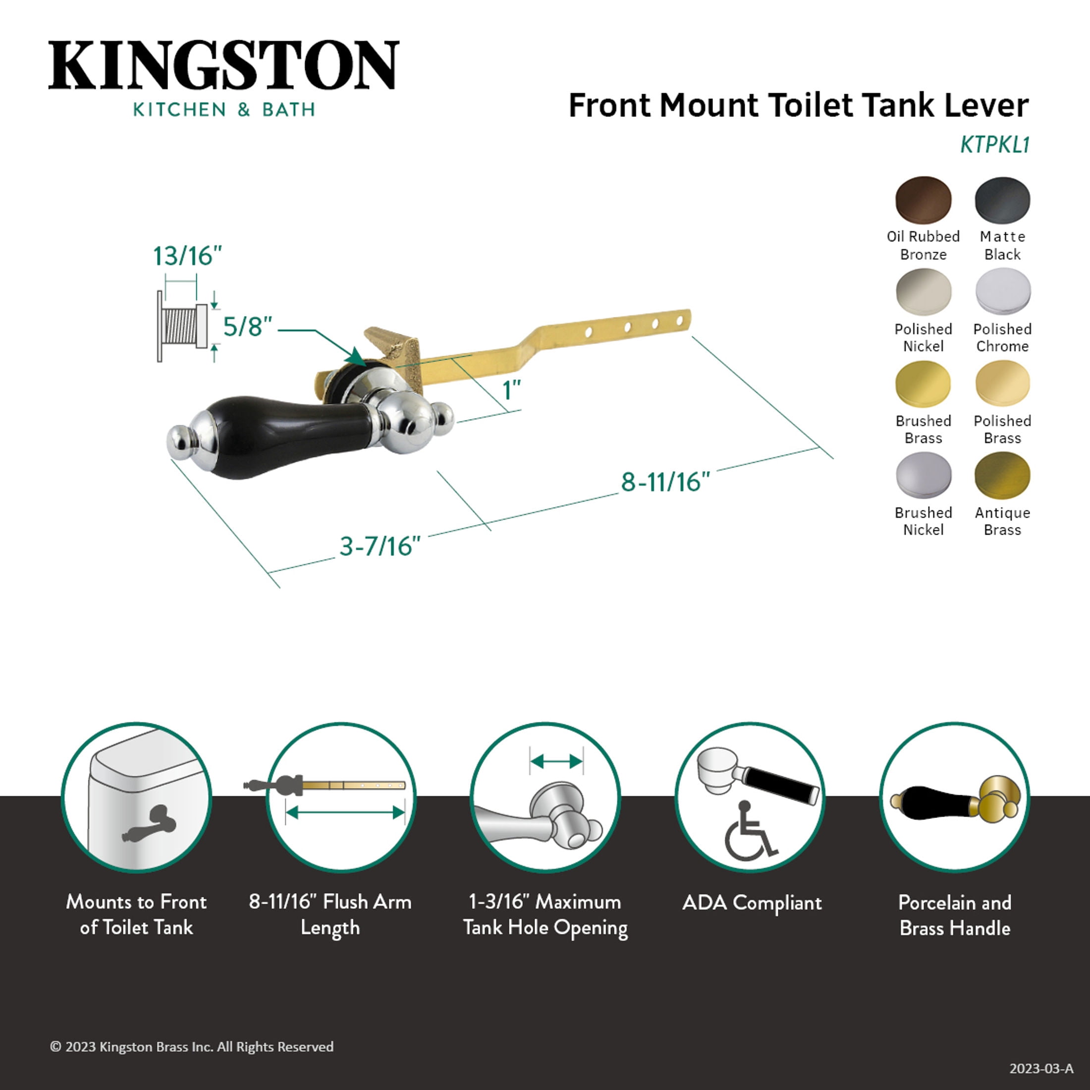 Kingston Brass KTPKL1 Duchess Front Mount Toilet Tank Lever, Left/Right Installation in Polished Chrome