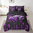 thumbnail image 2 of Erosebridal Purple Racing Car Bedding Sets Full Size, Neon Geometric Comforter Sets with Sheets, Speed Sports Decor, Reversible 7pcs, 2 of 5