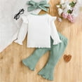 thumbnail image 4 of Xyant Baby Girl Clothes Infant Toddler Girl Fall Winter Outfit Rufffle Long Sleeve Shirts Top Flared Pants Headband Set Little Girls Clothes (12-18 Months,Green), 4 of 5