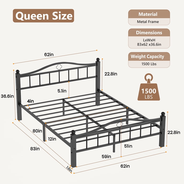 Kinsfook Queen Bed Frame, 1500 Lbs Capacity Headboard photo 5