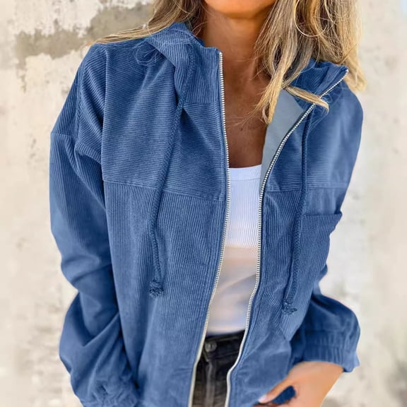 Women's Street Retro Fashion Casual Hooded Solid Color Jacket With Pocket Jacket Lightweight Womens Casual Jacket Womens Casual Fashion Stylish Clothes for Women Ladies Business Jackets Denim Womens