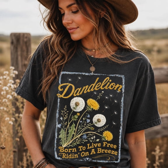 Dandelion Country Music Graphic Tee, Vintage Wildflower Western Shirt, Boho Botanical Nature T-Shirt, Flower Lover Gift for Her, Cowgirl Concert Outfit