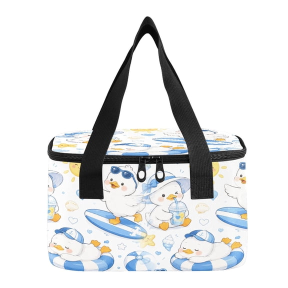 6L Insulated Lunch Bag Square Handheld Cooler Tote Cute Summer Ducks Graphic Reusable Thermal Bag with Polyester & Aluminum Lining for Work Picnic Travel