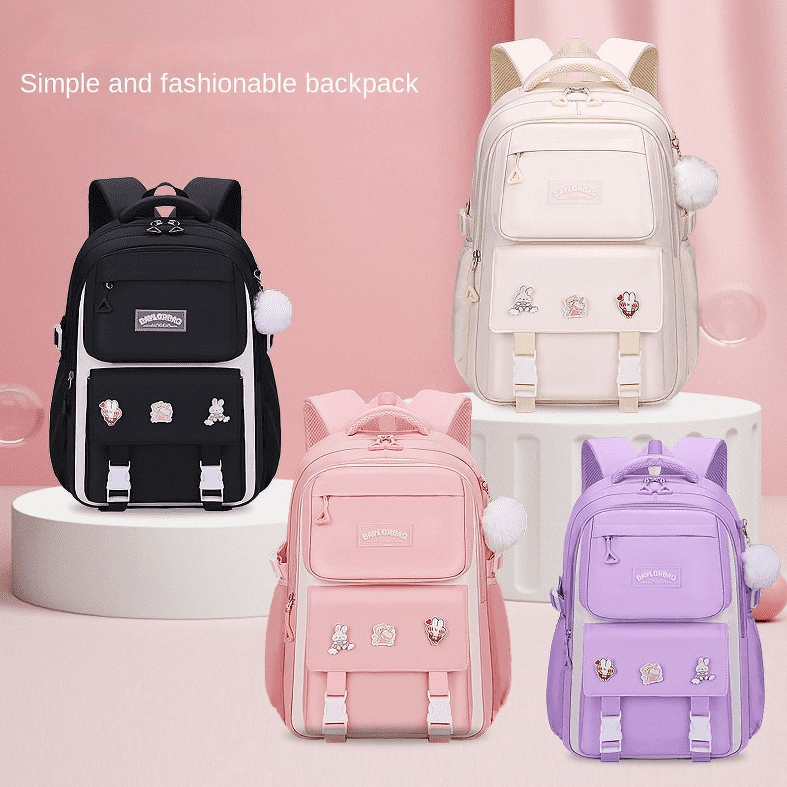 KAMUGO Girls Backpack, 2pcs Sets Kids Backpack for Girls with Anti-theft Back Pocket, Lightweight School Bookbag Water Resistant Tote Bag for Elementary Primary School, Pink S