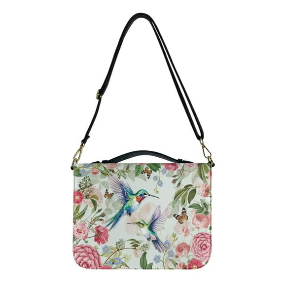 ZUXONGSY Hummingbird Flower Butterfly Print Bible Case for Women Large Leather Bible Cover with Adjustable Shoulder Strap Sturdy Bible Carrying Case Multifunctional Bible Bag Handbag, 2XL