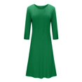 thumbnail image 4 of Zpanxa Plus Size Dress for Women, Solid 3/4 Sleeve Empire Waist Dress, Round Neck Fall Dress Casual Midi T-Shirt Dress Green 3XL, 4 of 5