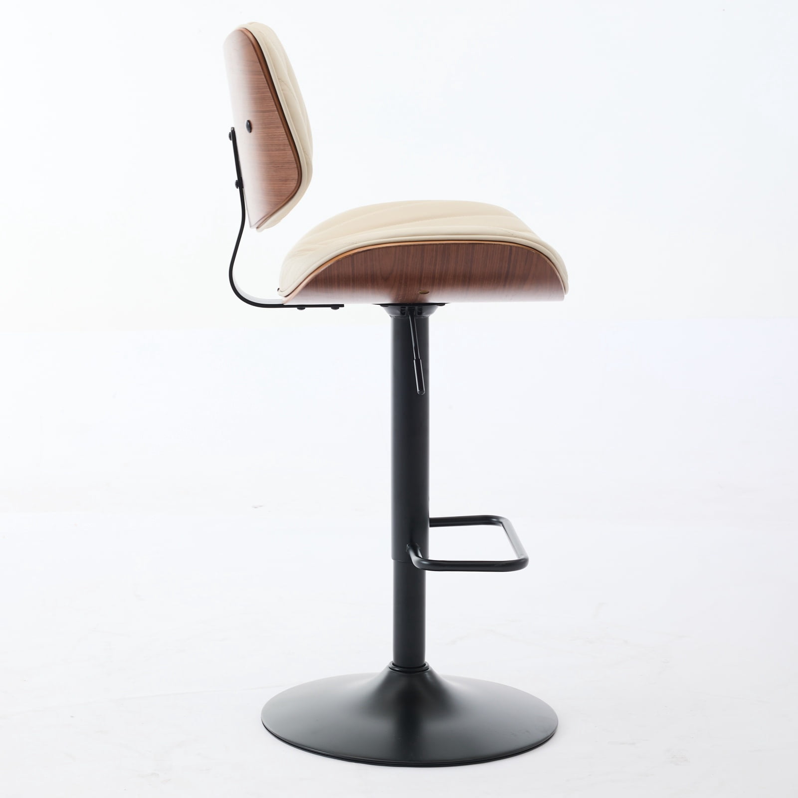PORKISS Swivel Bar Stools Set of 2, Leather Adjustable Bar Height Stools with 360° Rotation, Modern Upholstered Kitchen Chairs with Back and Footrest for Kitchen Island, Beige