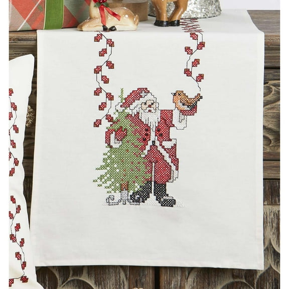 Village Linensâ„¢ Santa Claus & Little Deer Table Runner Stamped Cross-Stitch Kit