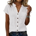 thumbnail image 6 of GERsome Womens T-Shirts Button Down V-Neck Short Sleeve Shirts Casual Work Blouses Summer Tops with Pockets,White,Size L, 6 of 7