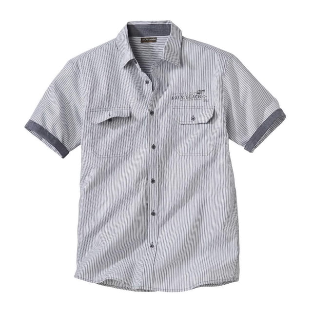 Atlas For Men - Camisa Tropical Surf de Rayas de Popelina para Hombre (Blanco, Gris)