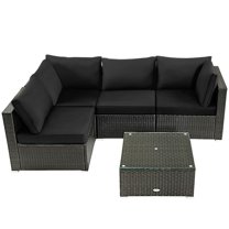 YYAo Patio Seating Sets,Outdoor Living Room Sets,5 Pieces Cushioned Patio Rattan Furniture Set with Glass Table-Black