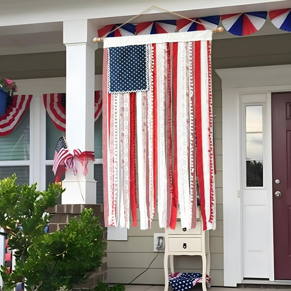 TOPRenddon 50" Distressed American Flag - Vintage Style Patriotic Decor for 4th of July, Memorial Day & Labor Day, Fade-Resistant Outdoor/Indoor Hanging