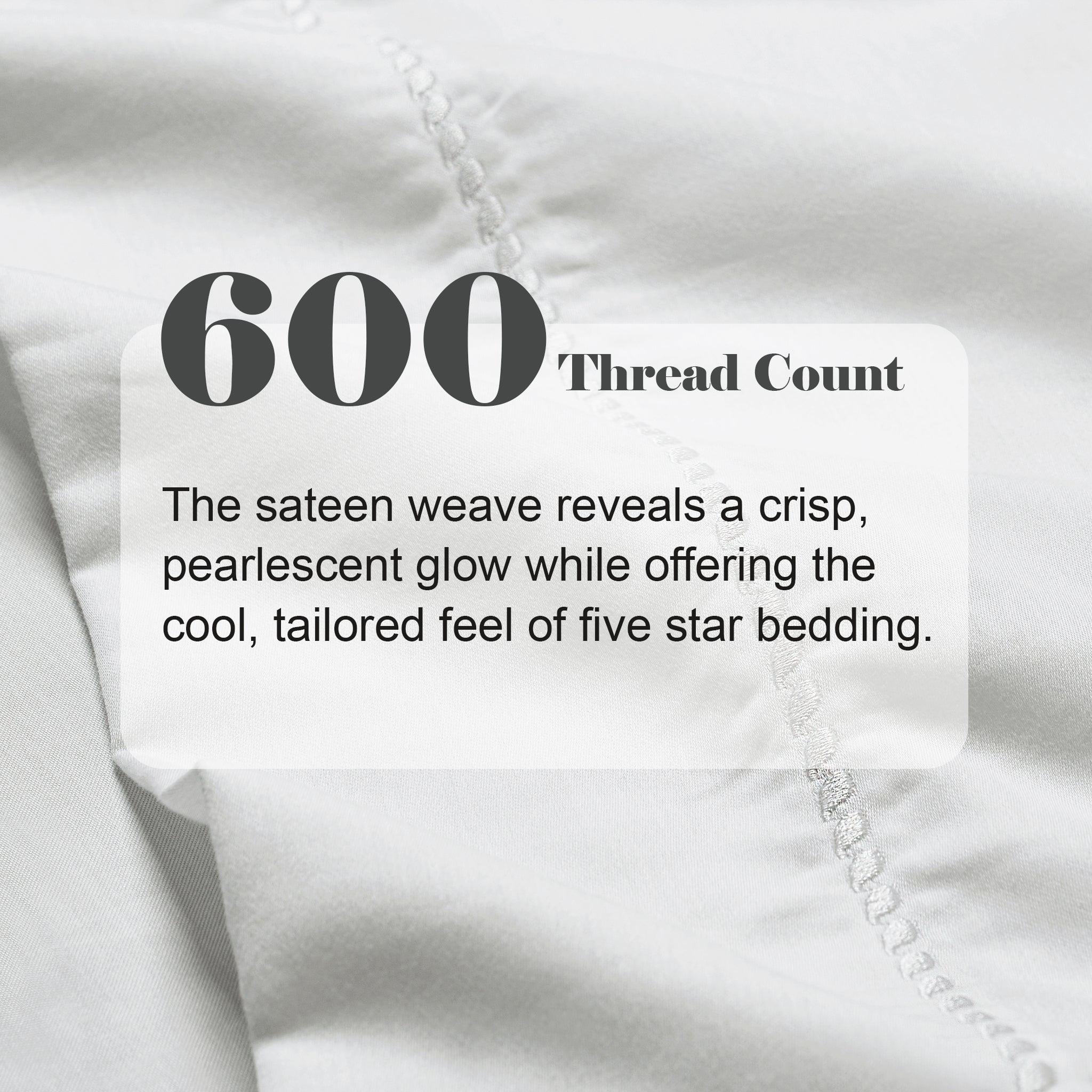 Superior Cotton Blend 600 Thread Count Dash Stitch Hem Sheet Set, Split King, White