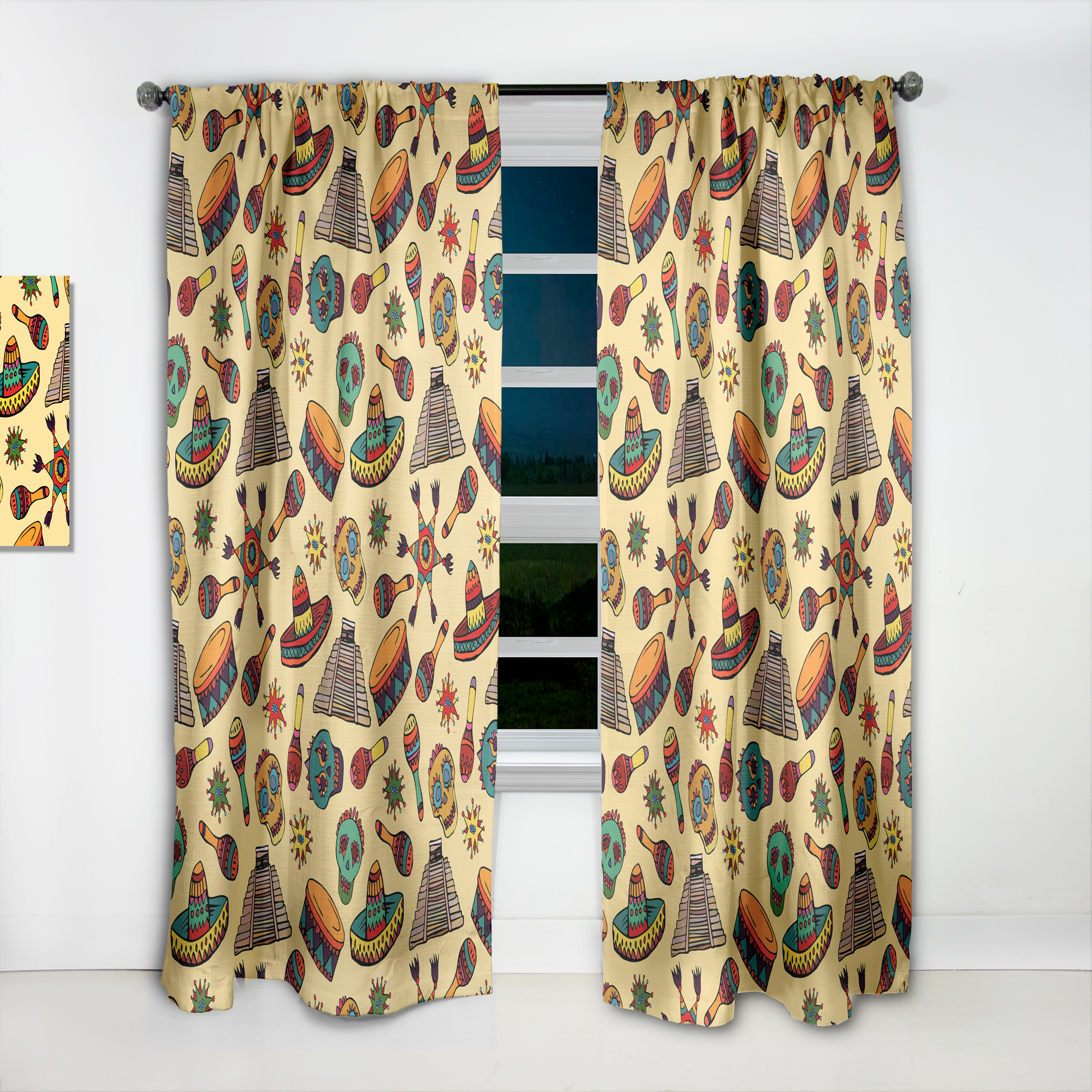 Designart 'Mexican Symbols With Pattern' Tropical Curtain Panel
