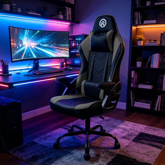 FOH Silla Gamer, Ergonomica Reclinable hasta 135°, con Apoyabrazos Ajustables Adelante y Atras, Cojin Cervical y Lumbar Ajustables, Tela Transpirable, Capacidad de Carga