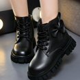 thumbnail image 2 of Viluyesy Girls Faux Leather Combat Ankle Boots, Lace Up Side Zipper, Back Bow Decor, Rugged Lug Sole Outdoor Booties Black Size 2.5 Big Kids, 2 of 8