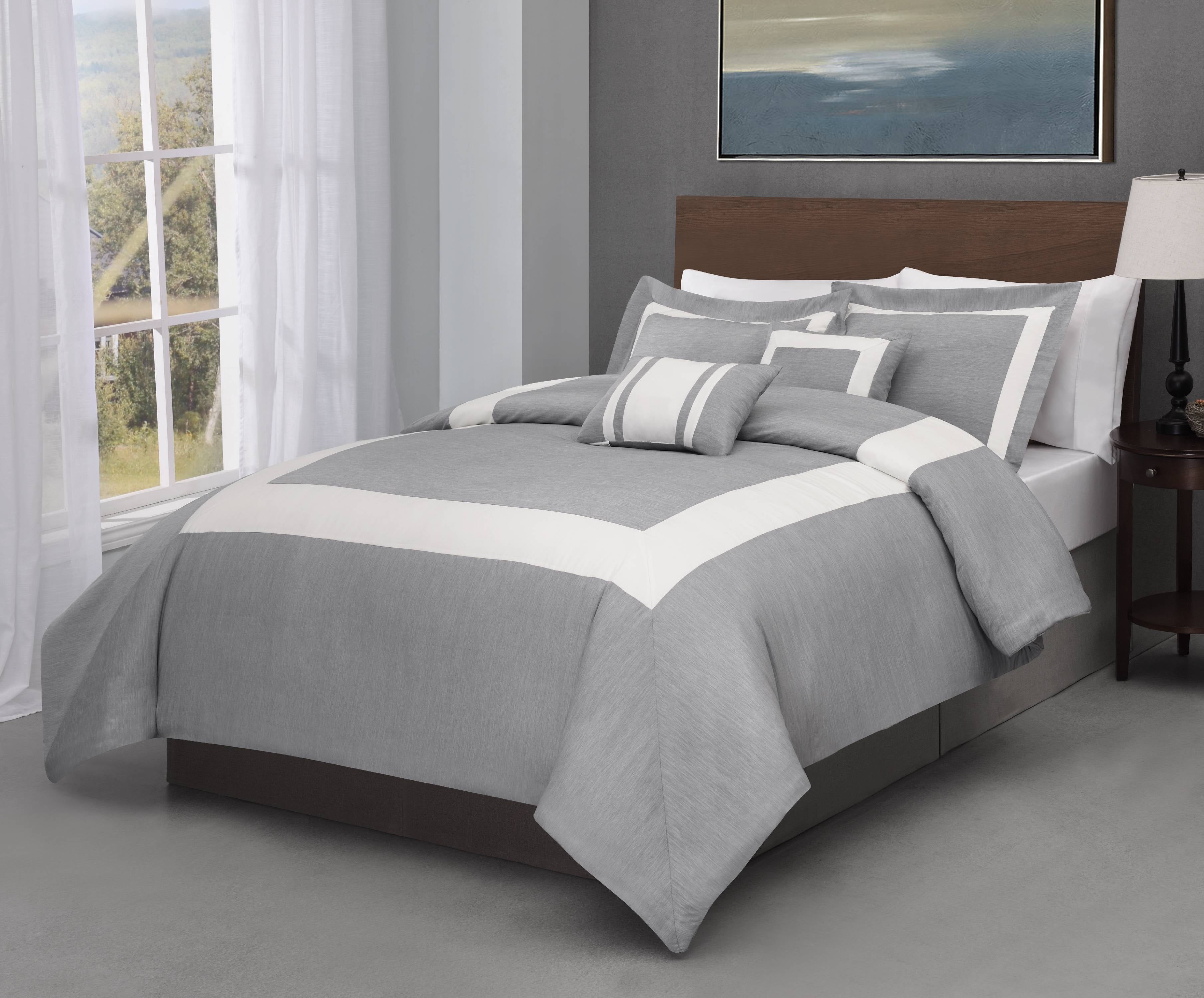 S1606-4Q Cozy Beddings Light Forte Queen Size 5pc Comforter Set Grey 5 Piece BH&B International Inc 