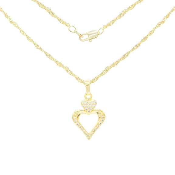 BEBERLINI Women Heart CZ Pendant Necklace Set 14K Gold Filled Rope Chain Jewelry 18"