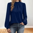 thumbnail image 4 of WMTBSRSW Womens Smock Neck Long Sleeve Tops Fall Dressy Casual Front Pleated Blouses Business Work Shirts Fashion Clothes Trendy Outfits Navy Medium, 4 of 5