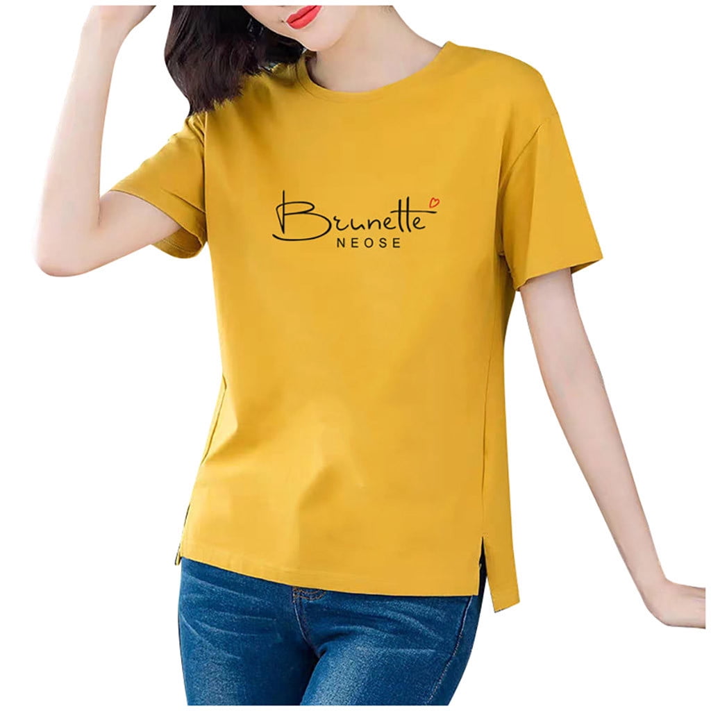 Womens Tops Casual Short Sleeve Letter 