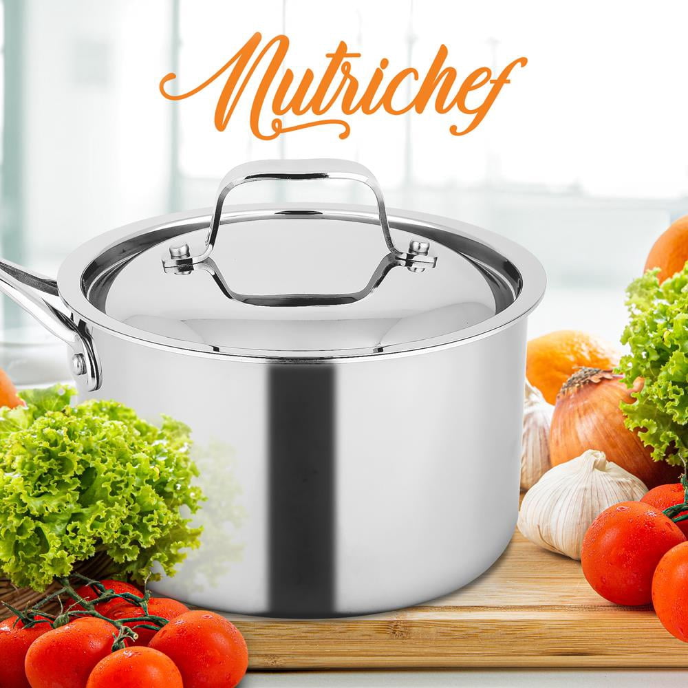 Nutrichef Stainless Steel Sturdy and Durable Stain-Resistant 3 Quart Kitchen Saucepot Lid W/ Handle