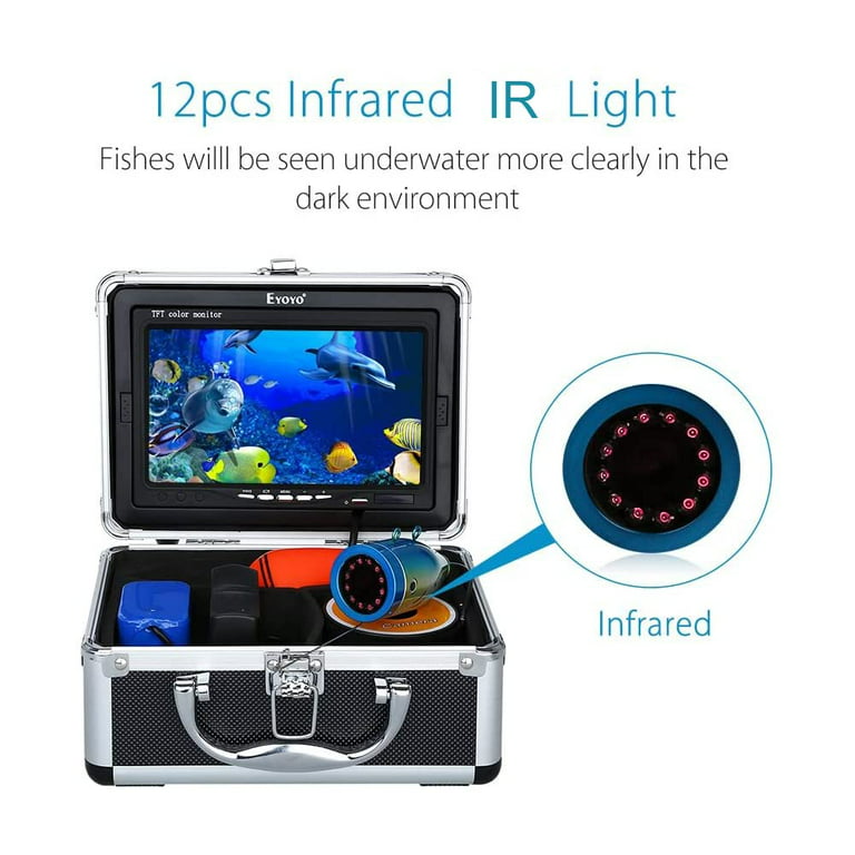 Underwater Fishing Camera 7 inch LCD Monitor Fish Finder Waterproof 1000TVL Fishing  Camera 12pcs Infrared Lights for Lake, Boat, Ice Fishing(30m/98ft) 