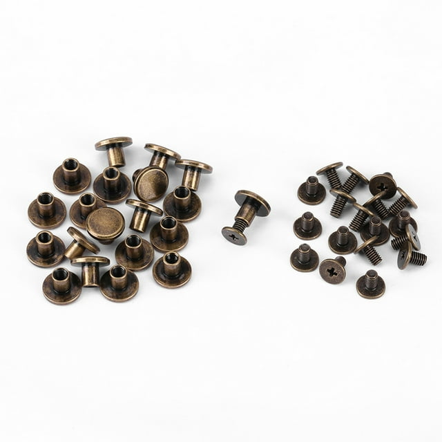 Rivets en Laiton, Rivets en Cuir, Outil de Rivetage Rivets Plats Vis Rivets Écrou Outil Rivets en Cuivre Kit d'Outils Rivets Tête Plate, pour Réparation Travaux pour Maison pour Bagages pour Bricolage