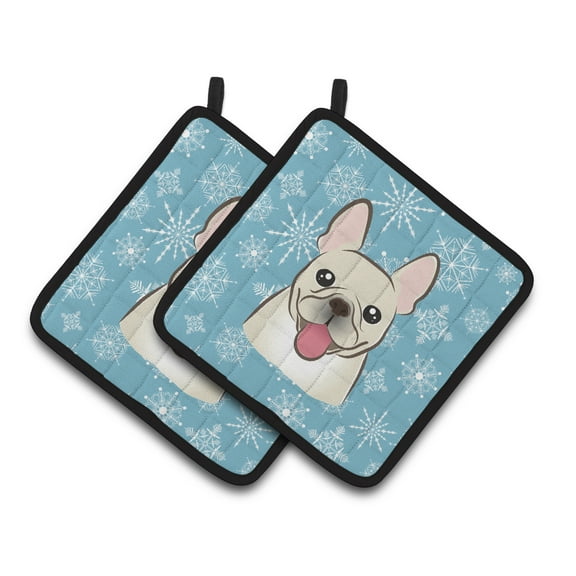 Carolines Treasures BB1672PTHD Snowflake French Bulldog Pair of Pot Holders , 7.5HX7.5W, multicolor