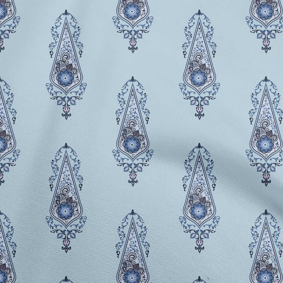 oneOone Georgette Viscose Grayish Blue Fabric Asian Floral Block Sewing Fabric By The Yard Printed Diy Clothing Sewing Supplies 42 Inch Wide