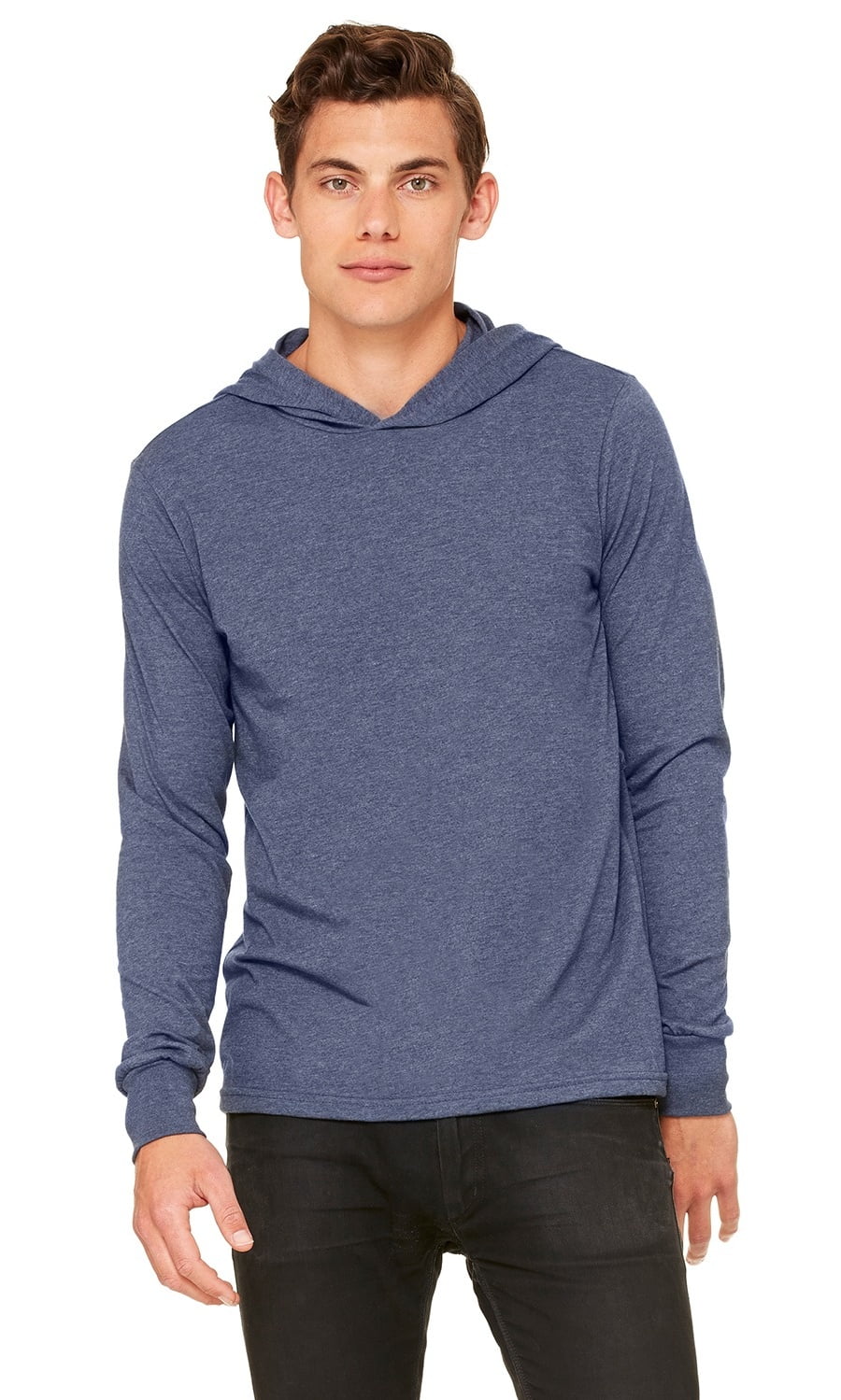 The Bella + Canvas Unisex Jersey Long Sleeve Hoodie - HEATHER NAVY - L ...