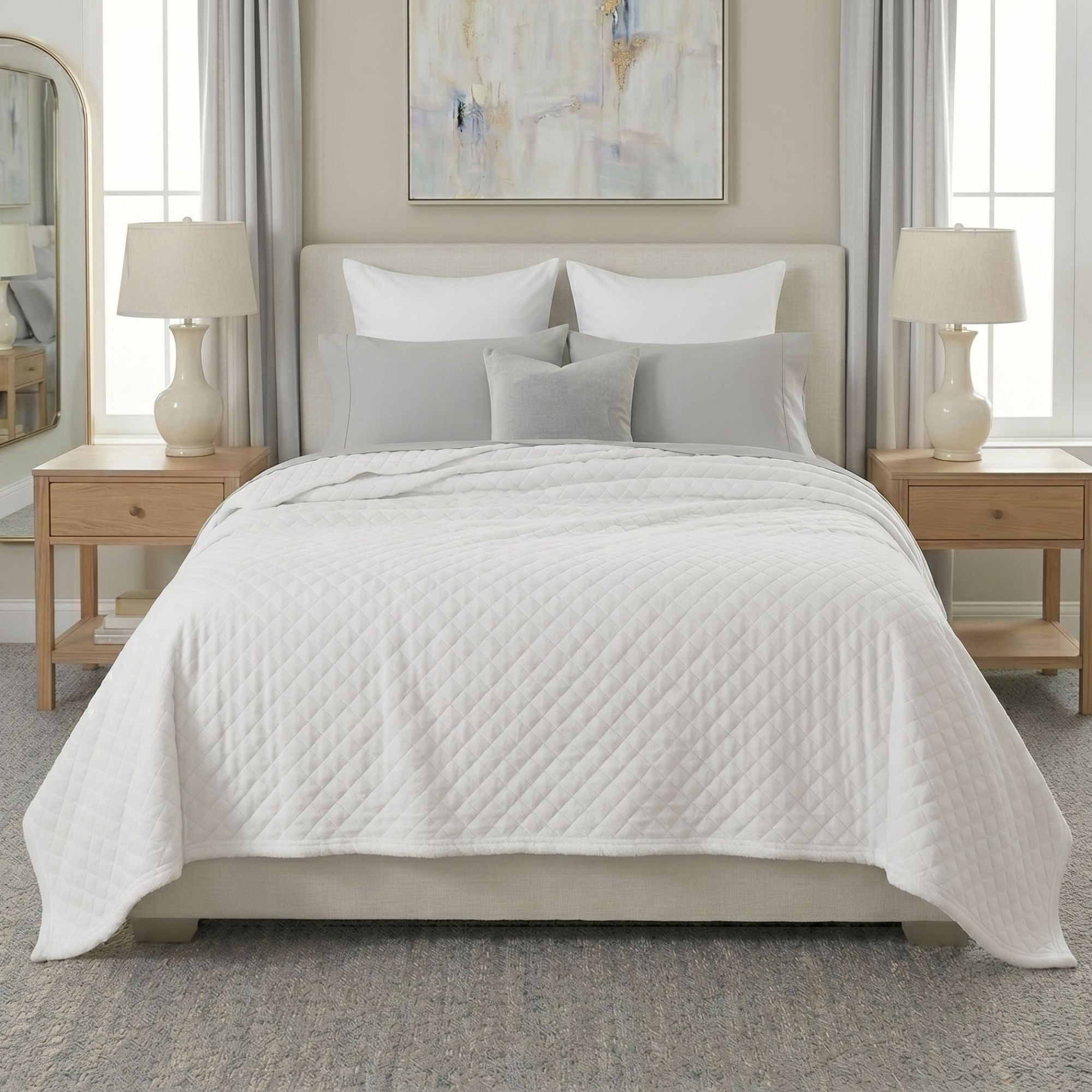 Superior Holly Grid Fluffy Fleece Blanket, King Size, White
