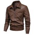 thumbnail image 5 of QQZ Men's Solid PU Leather Motorcycle Jacket, Zip‑Up Lapel Collar Long Sleeve Outerwear With Side Pockets For Outdoor Daily Casual Wear, 5 of 5