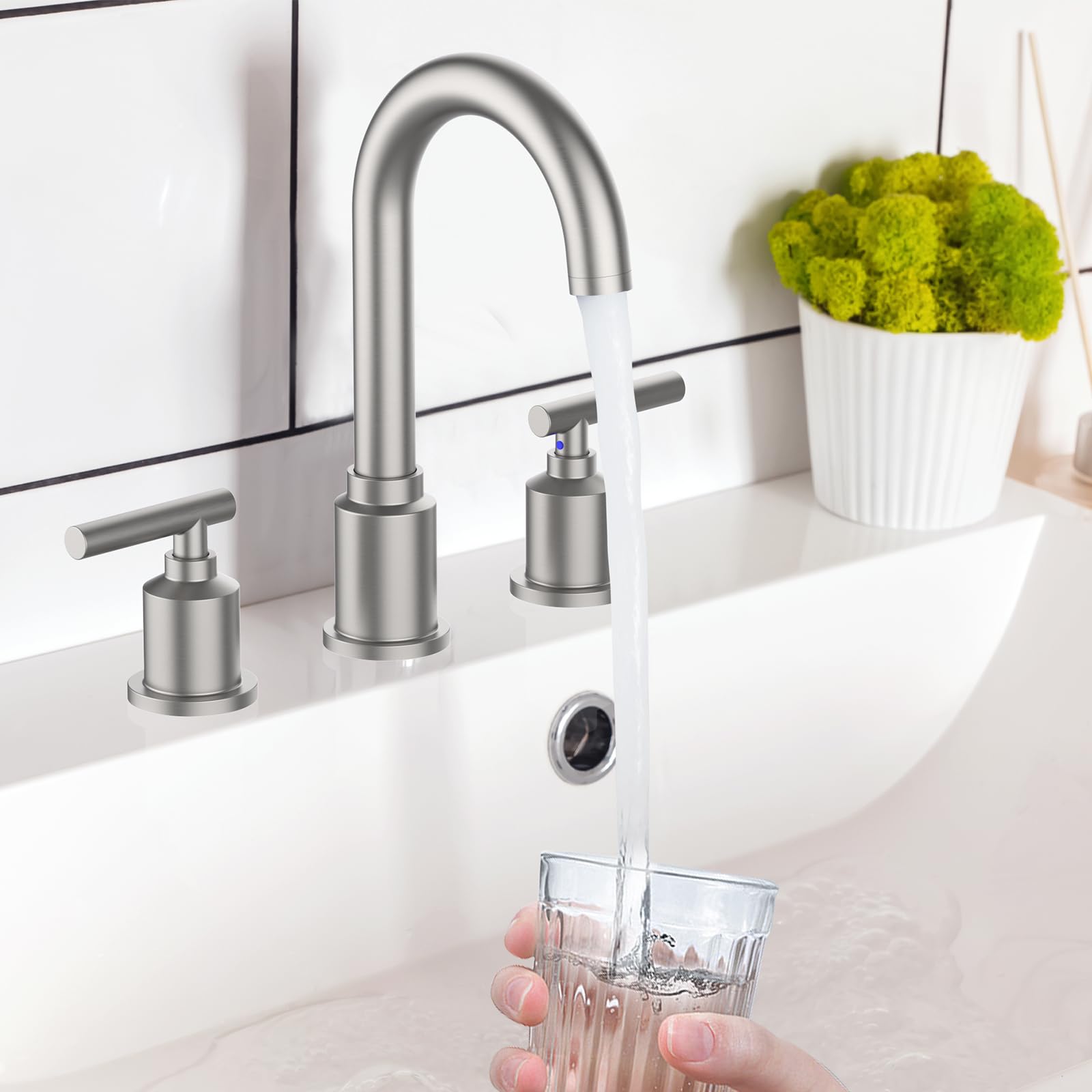 Bathroom Faucets for Sink 3 Hole, 8 Inch Bathroom Sink Faucet with Pop-up Drain and Supply Lines, Widespread Faucet for Vanity RV Farmhouse