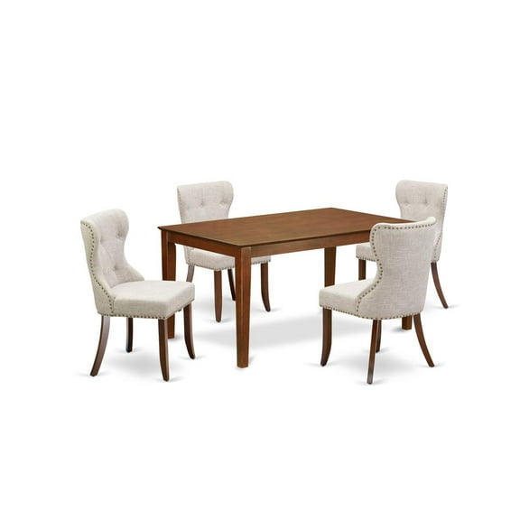East West Furniture East-West Furniture CASI5-MAH-35 - A modern dining table set of 4 fantastic kitchen dining chairs with Linen Fabric Doeskin color and an attractive wood kitchen table in...