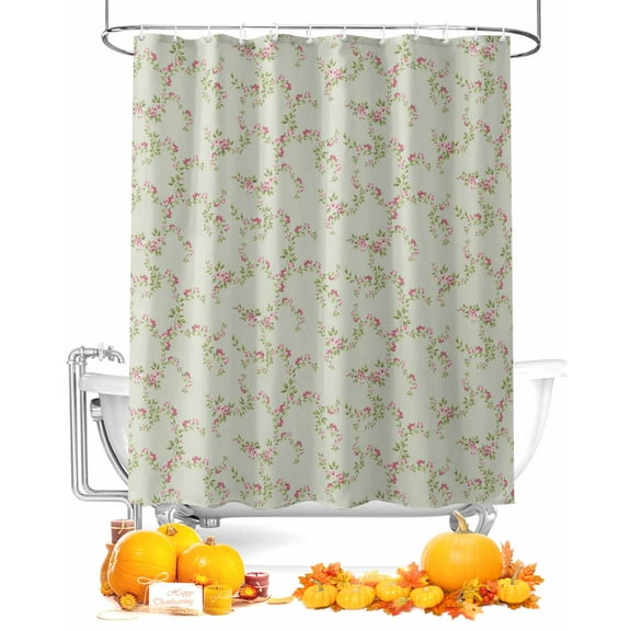 Vintage Rustic Floral Light Pink Roses Leaves Sage Green Shower Curtain Set ，Waterproof Fabric Shower Curtains Shower Curtains for Bathroom,Bathroom Decor 54x"78"