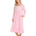 thumbnail image 4 of IROINNID Long Sleeve Dress for Women Long Sleeve Dress Square-Neck Mid-Calf Leisure House Wear ,Pink, 4 of 5