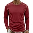 thumbnail image 2 of Smsaxvxz Mens Shirts Soft Comfort Crew Neck Long Sleeve Color Patchwork T-Shirts Casual Lightweight Fall Tops Wine M, 2 of 8