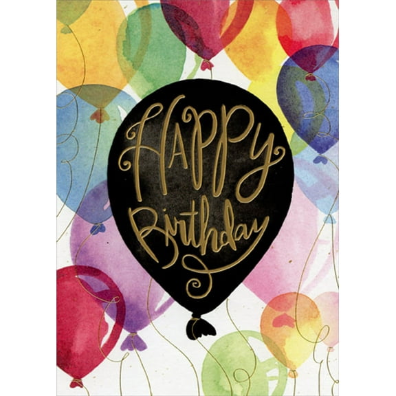 Designer Greetings Gold Foil Happy Birthday on Black Balloon Funny / Humorous Birthday Card