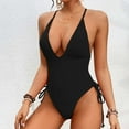 thumbnail image 2 of Jinhomg Fashion Swimsuits for Women 2025 Backless Criss Cross Tie Split Swimwear Casual Summer One Piece High Cut Thong Bathing Suit Winter Saving Black L, 2 of 7