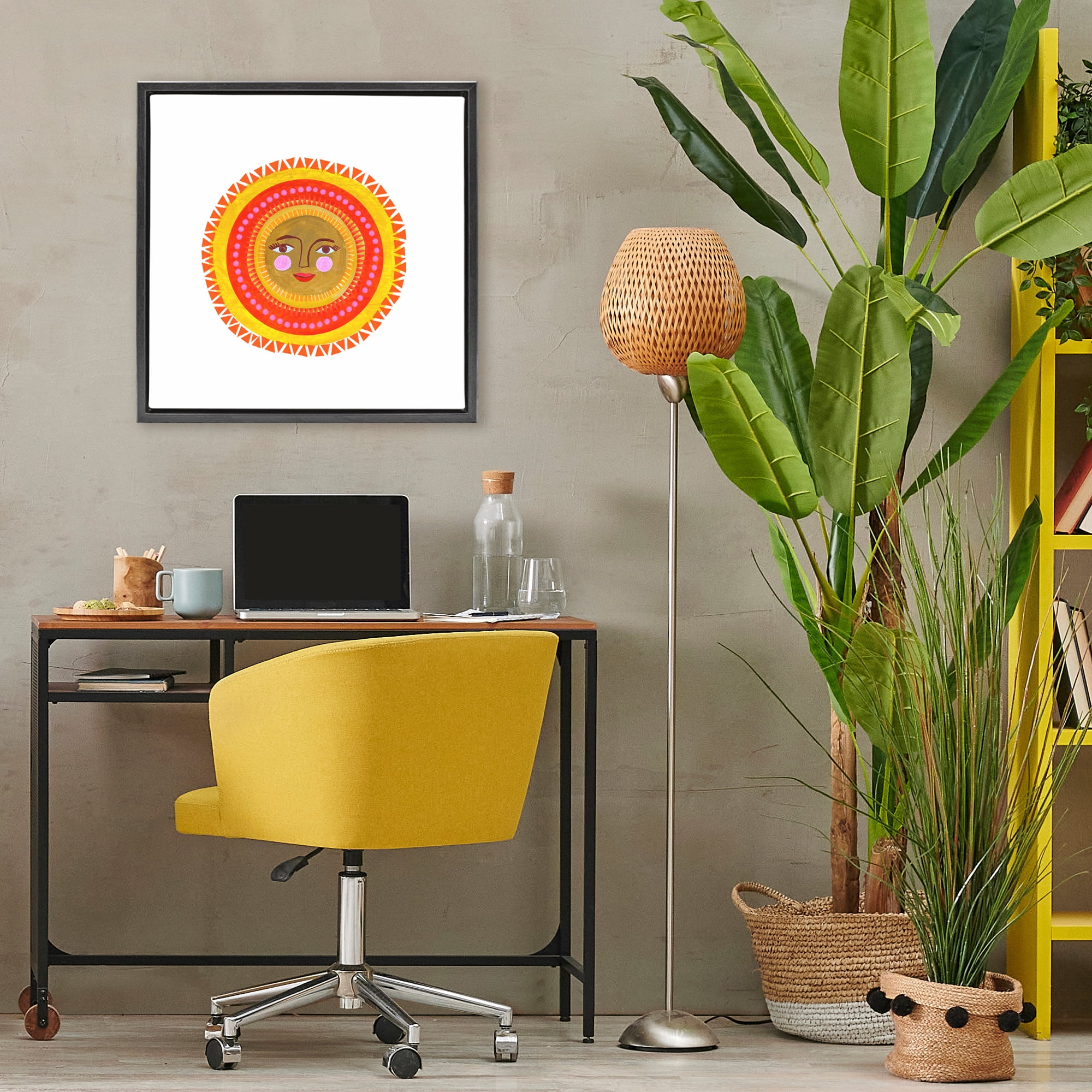 Stupell Industries Bold Bohemian Sun Black Framed Floater Canvas Wall Art, design by Katherine Herrell Studio