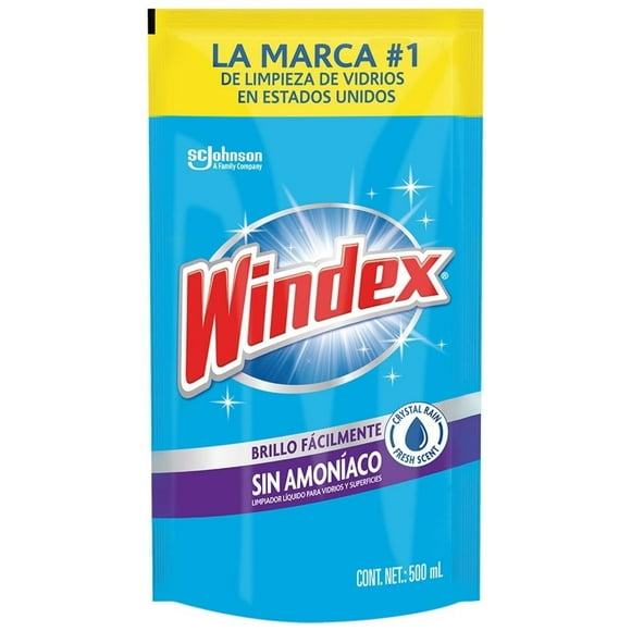 Limpiador Líquido para Vidrios y Superficies Windex Crystal Rain Repuesto de 500 ml