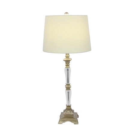 Decmode Eclectic 33 inch baluster-inspired polystone, acrylic and linen table lamp, Gold