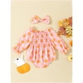thumbnail image 3 of Suealasg Halloween Newborn Baby Girl Outfit Long Sleeve Ghost Pumpkin Print Smocked Romper Bodysuit +Headband Set Infant Girls 2Pcs Fall Clothes, 3 of 8