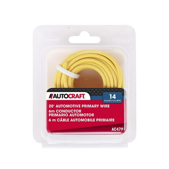 Autocraft Primary Wire - 14 Gauge - Length: 20 ft - YELLOW, 1 roll, sold by roll