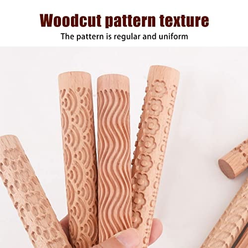Wooden Clay Pattern Slab Roller - 5.9in Handle, Texture Rollers for Pottery & Ceramic (Style 2)
