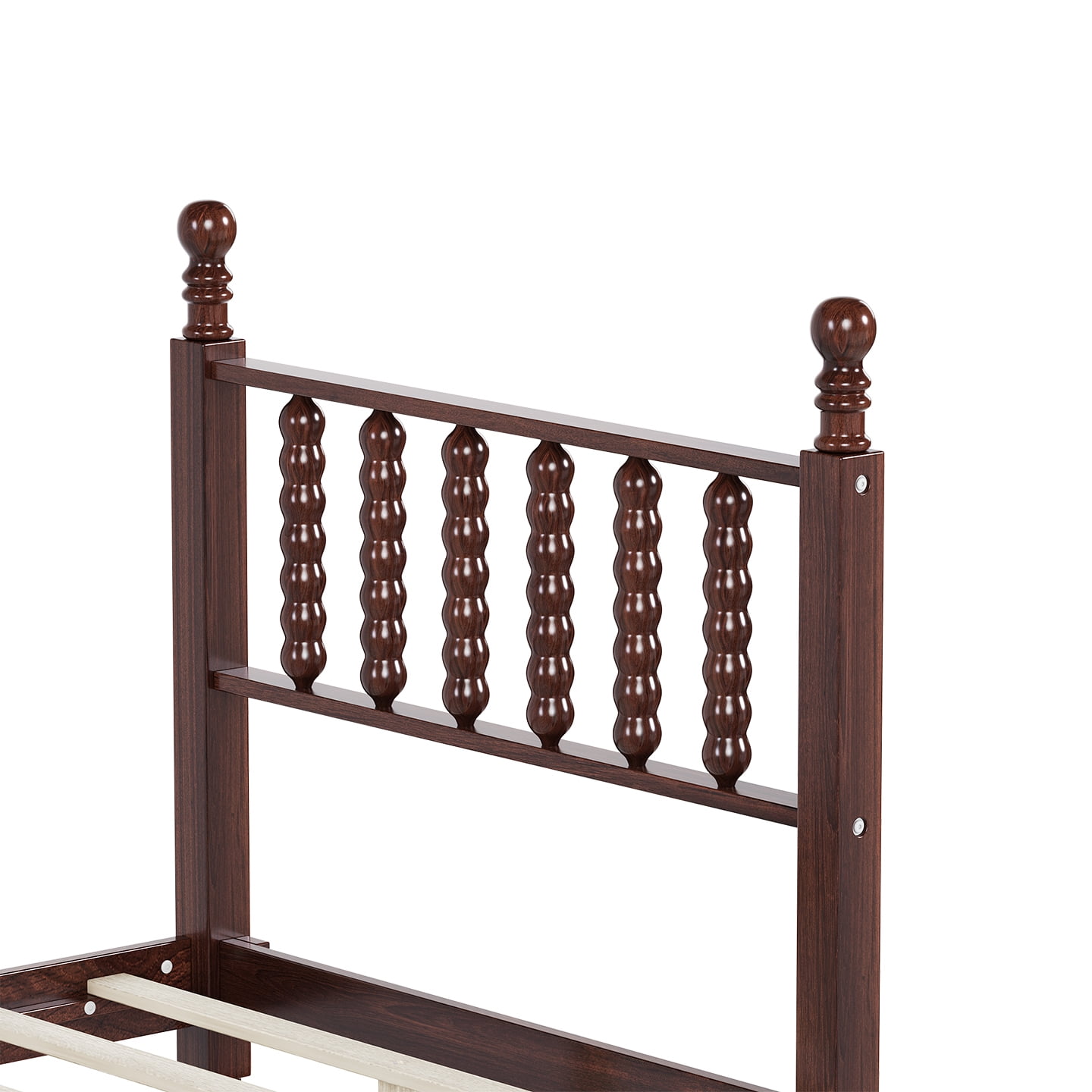 Euroco Wood Twin Size Platform Bed, Retro Style Bed Frame with Gourd Shaped Headboard, Walnut